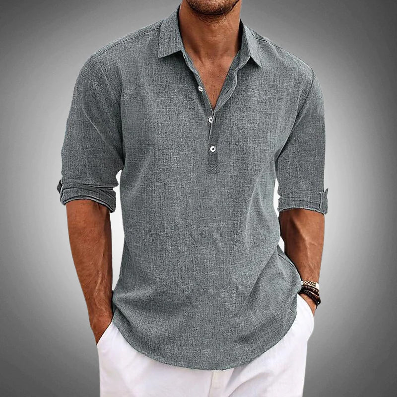 Casual men's short sleeve summer shirt, relaxed fit, half button placket. Perfect for vacation & warm weather style.