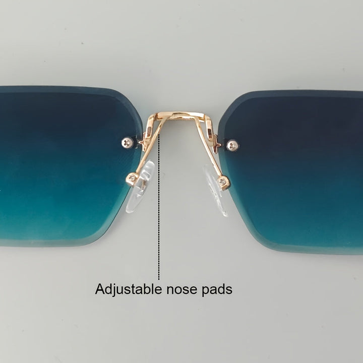 Modern men's rimless square glasses with an elegant gold frame, perfect for everyday style and comfort.