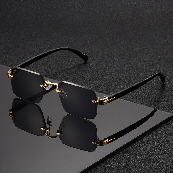Elegant men's rimless square glasses with a sophisticated gold frame, perfect for a refined and modern aesthetic.