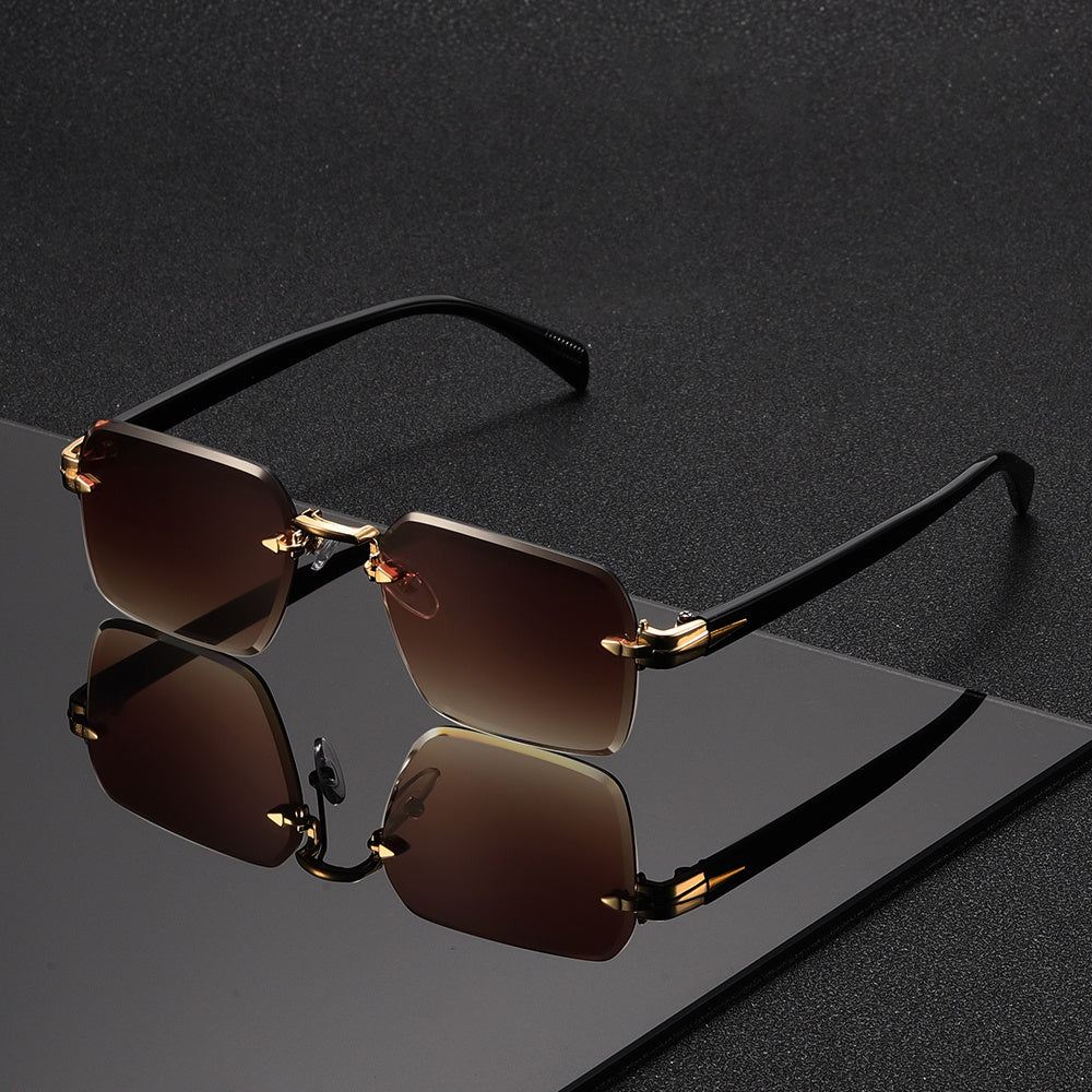 Sleek men's rimless square glasses, perfect for a professional and modern look with a lightweight gold frame.