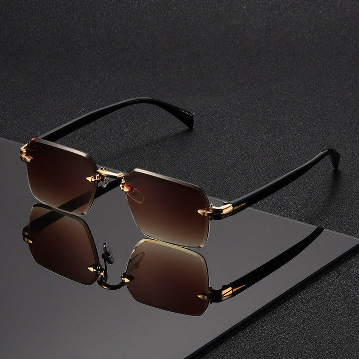 Sleek men's rimless square glasses, perfect for a professional and modern look with a lightweight gold frame.