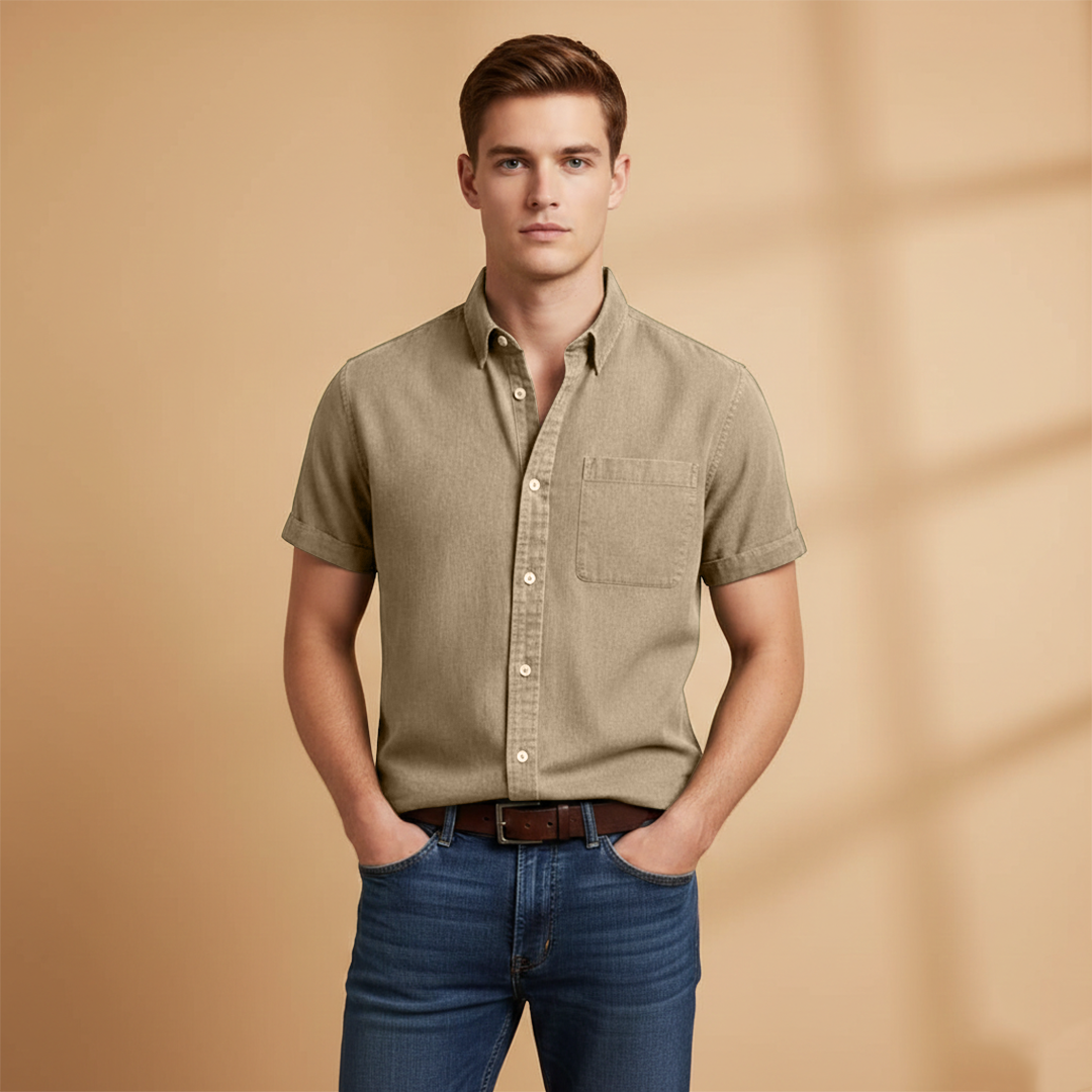Men's warm weather short sleeve shirt, perfect for casual spring & summer outfits. Easy to wear.