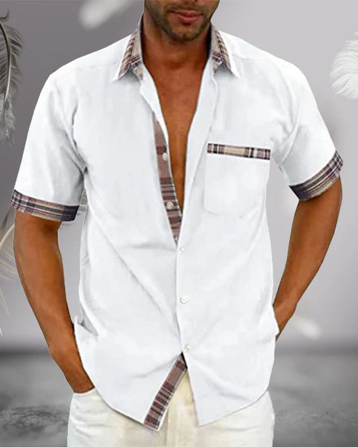 Men's short sleeve stand collar shirt, perfect for casual comfort & modern everyday style.