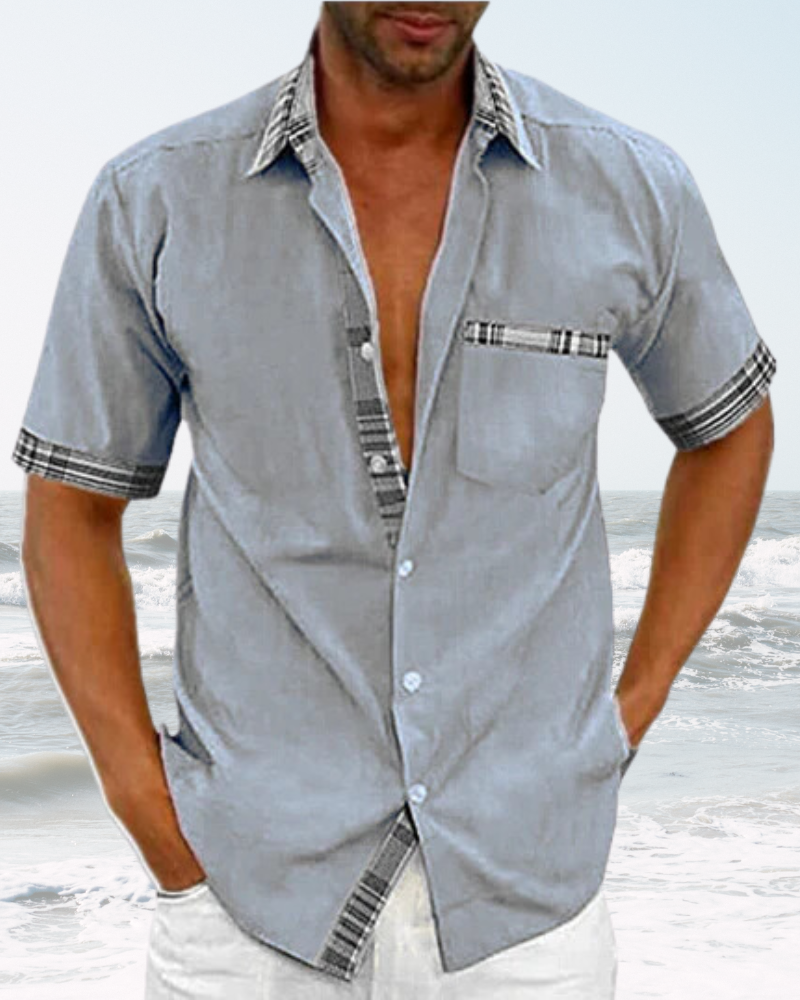 Versatile men's short sleeve shirt featuring a stand collar, great for everyday comfort.