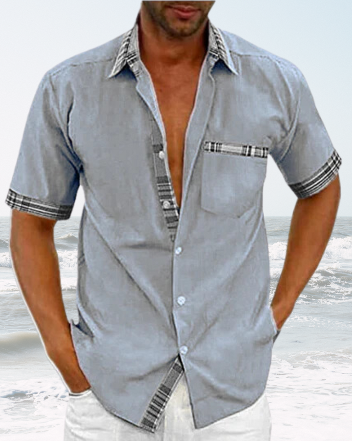 Versatile men's short sleeve shirt featuring a stand collar, great for everyday comfort.