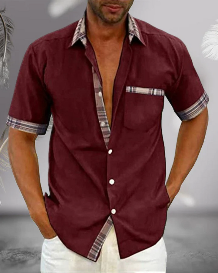 Men's stand collar short sleeve shirt, a modern choice for relaxed casual comfort.