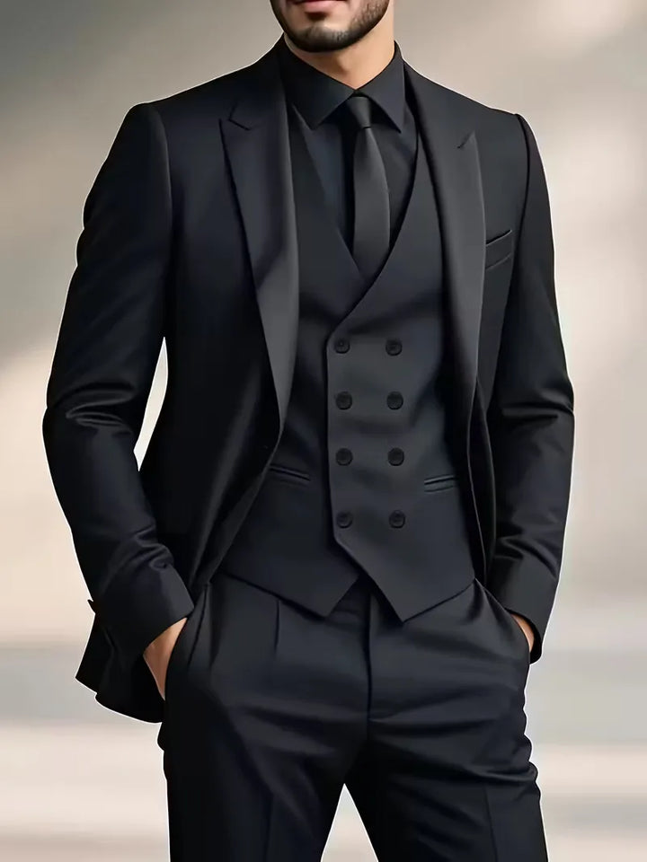 Men's slim fit double-breasted 3-piece suit with waistcoat. Perfect for formal wear & weddings.