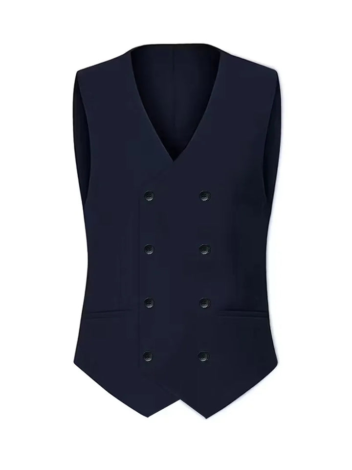 A sharp slim fit double-breasted 3-piece suit for men, highlighted by its smart waistcoat.