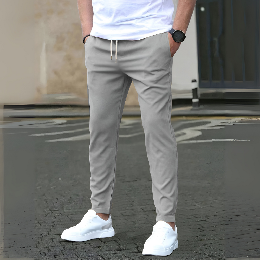 Men's slim fit drawstring pants, blending casual style with comfortable trousers, perfect for daily wear.