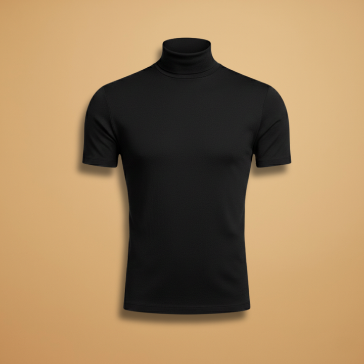 Men's slim fit roll neck t-shirt in a versatile color, perfect for year-round comfort and layering.