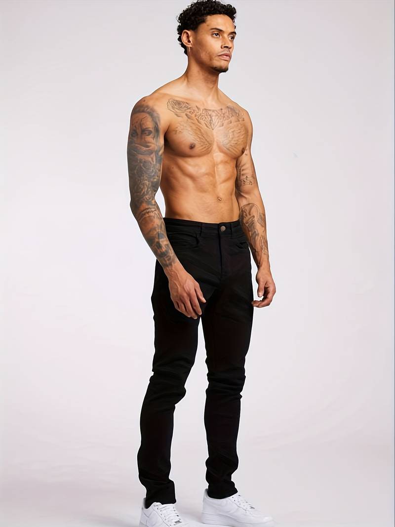 Stylish men's slim fit streetwear jeans, classic 5-pocket design for modern casual pants.