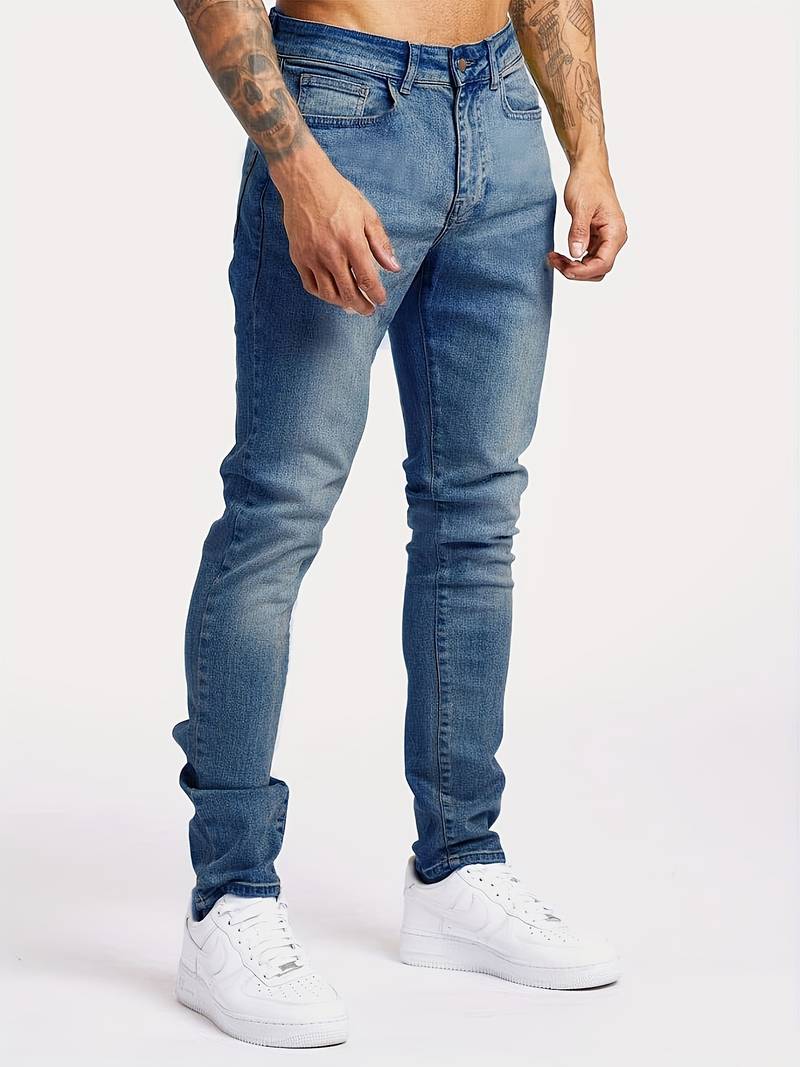 Men's slim fit streetwear jeans. Classic 5-pocket casual pants for modern, versatile urban style.