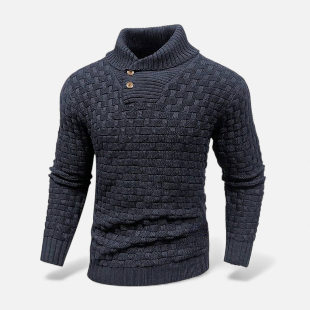 Men's classic turtleneck sweater, slim fit design with stylish buttons, a versatile and warm winter knit.
