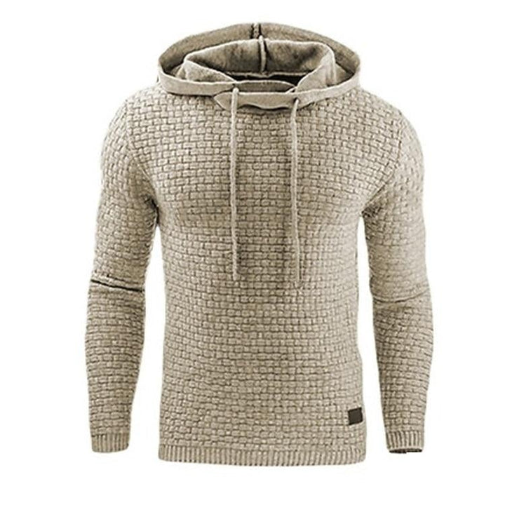 Textured men's slim fit winter hoodie, a warm and stylish long sleeve pullover. Ideal for cozy casual wear and men's fashion.