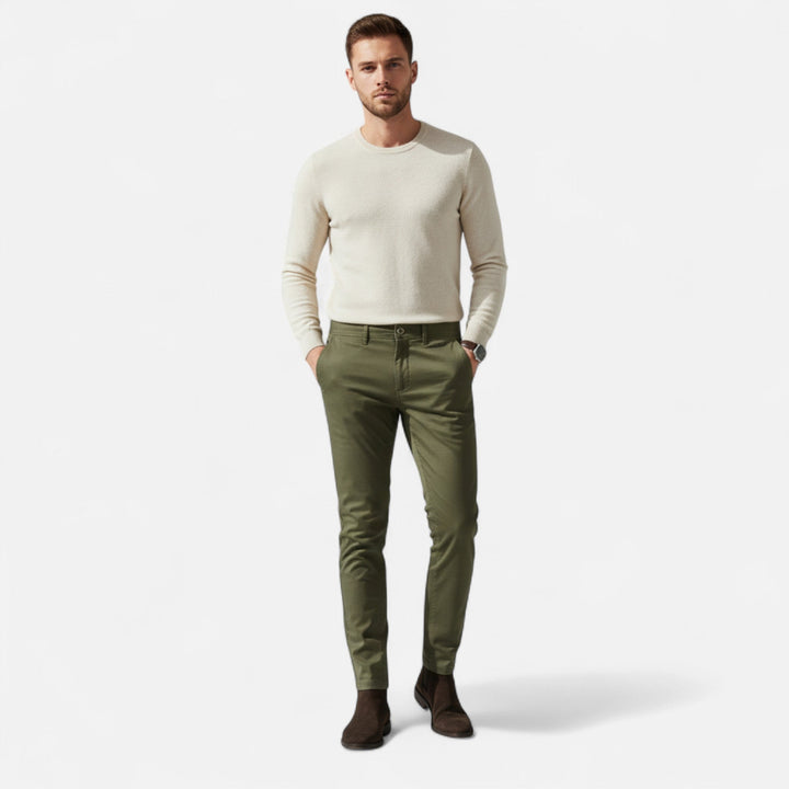 Classic comfort fit men's chinos in a tailored style, perfect for smart casual fashion.