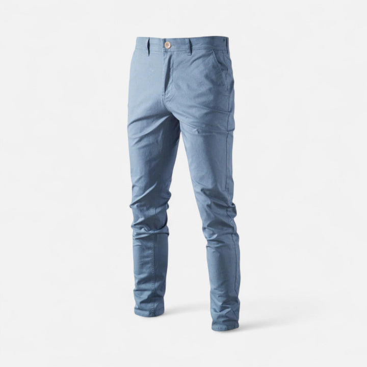 Weekend style men's chinos, offering a classic tailored look and comfort for any casual event.