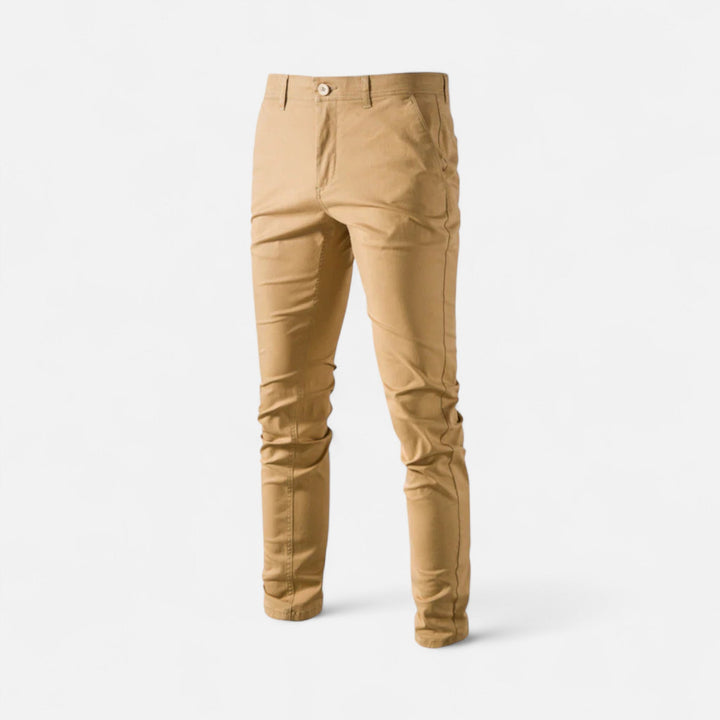 Tailored men's chinos, embodying smart casual elegance for a sophisticated and comfortable look.