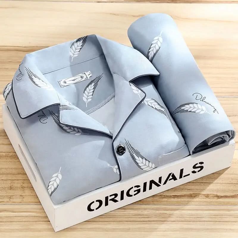 Men's soft & breathable button-up pajama set. Comfortable two-piece sleepwear and loungewear.