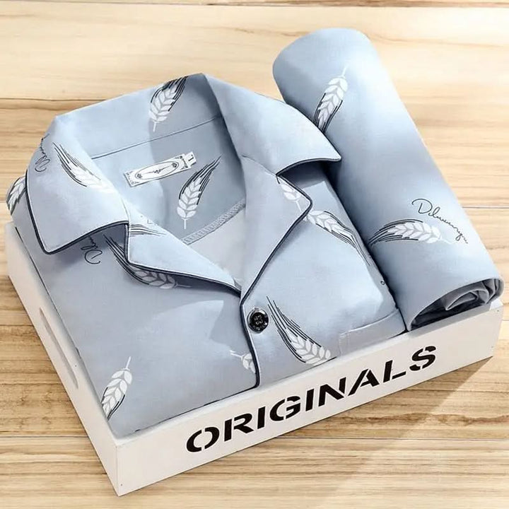 Men's soft & breathable button-up pajama set. Comfortable two-piece sleepwear and loungewear.
