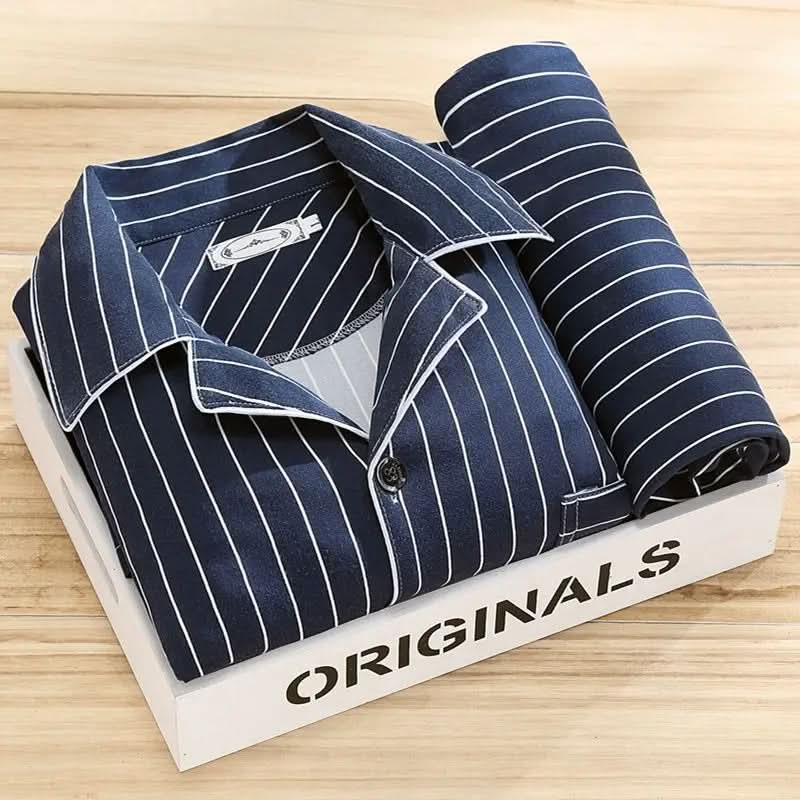 Men's two-piece pajama set. Comfortable for sleep, lounging, and relaxation at home.
