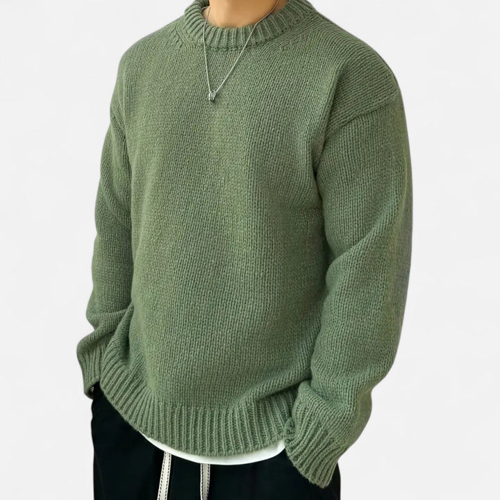 Men's solid crew neck pullover sweater, perfect for casual fall & winter layering. Versatile men's fashion.