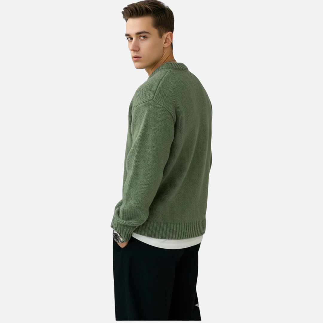 Classic men's solid crew neck pullover sweater for elegant casual style. Essential winter & fall fashion.