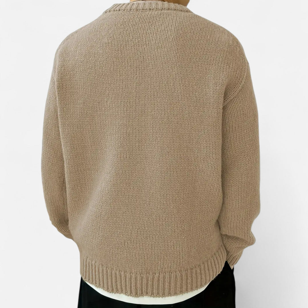 Modern men's solid crew neck pullover sweater. Comfortable and elegant for fall & winter men's style.