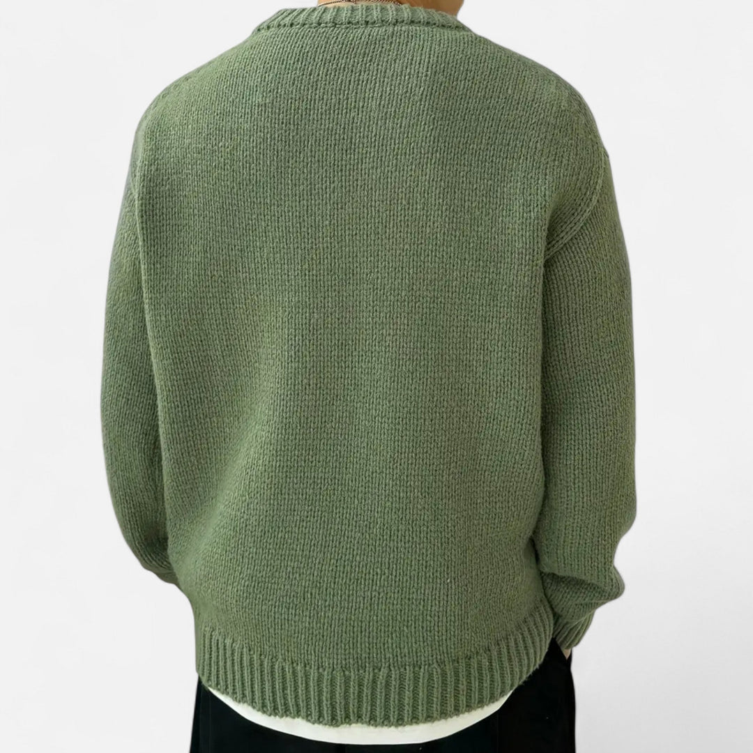 High-quality men's solid crew neck pullover sweater for durable fall & winter casual and elegant wear.
