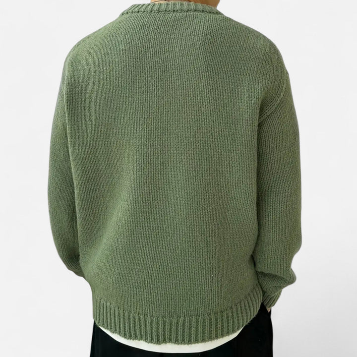 High-quality men's solid crew neck pullover sweater for durable fall & winter casual and elegant wear.