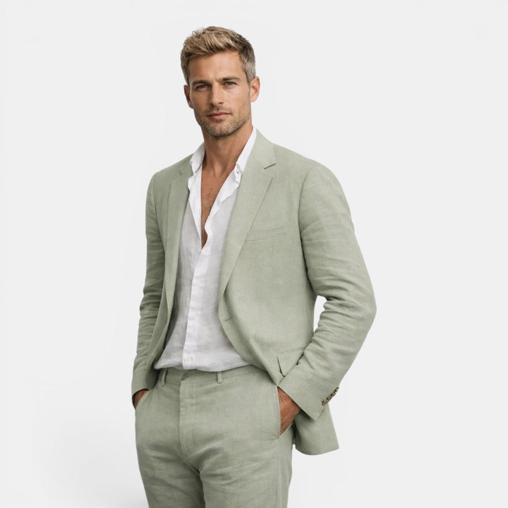 Modern men's tailored suit set, a sophisticated two-piece for business attire, weddings, and formal events.