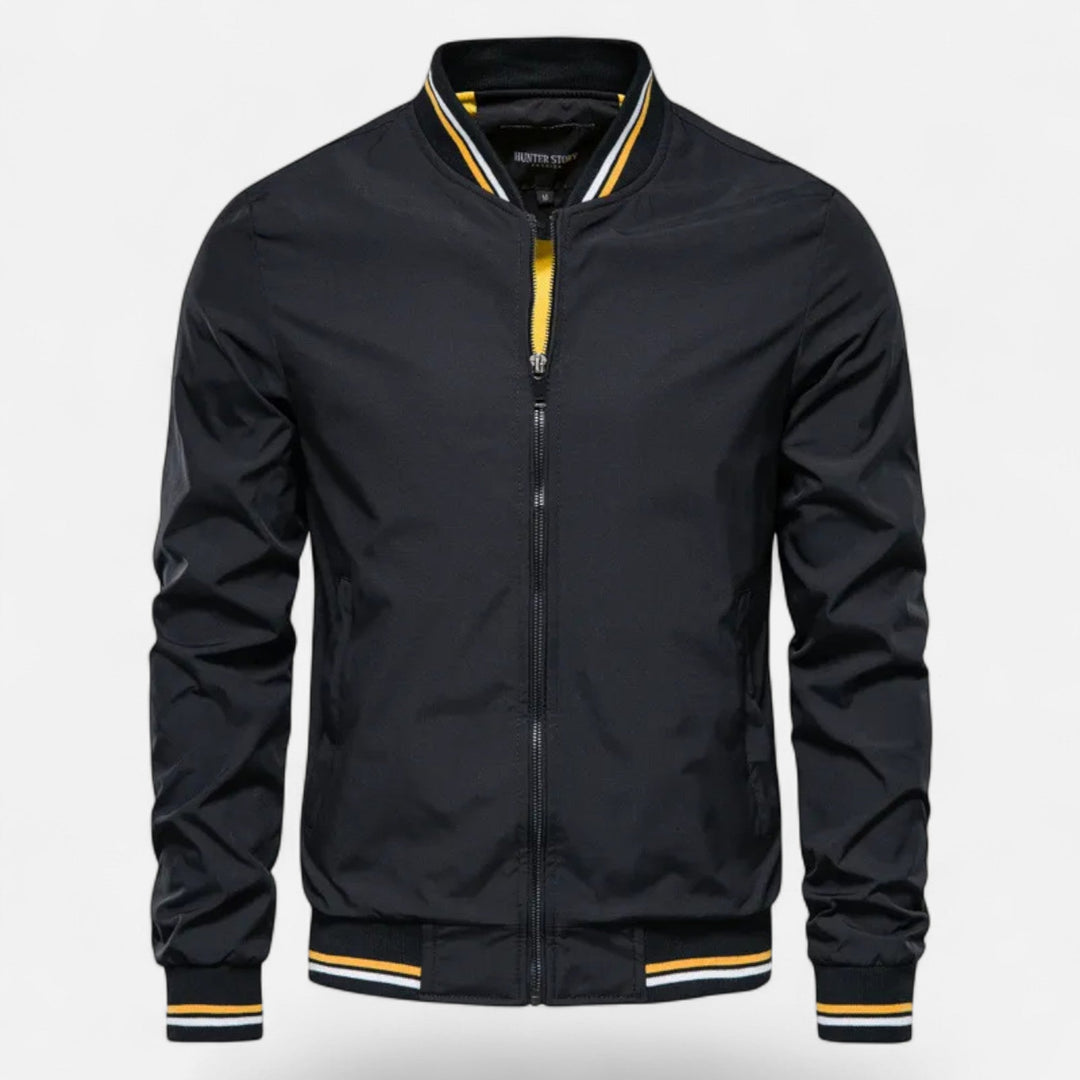 Men's stand-collar non-iron casual jacket in classic navy, perfect for autumn & everyday outerwear.