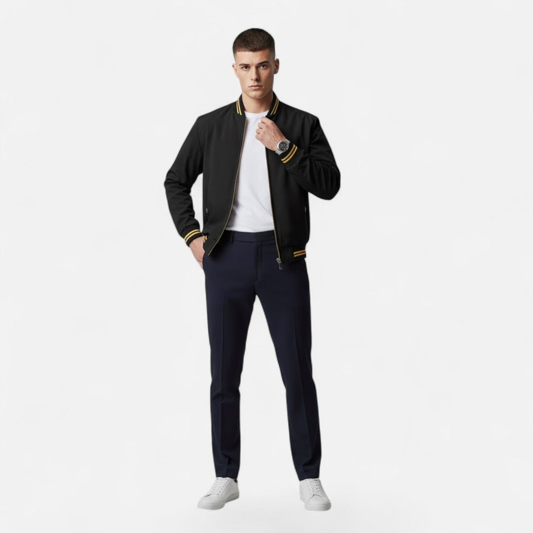 Lightweight men's zip-up casual jacket with stand collar, ideal for winter fashion and comfort.