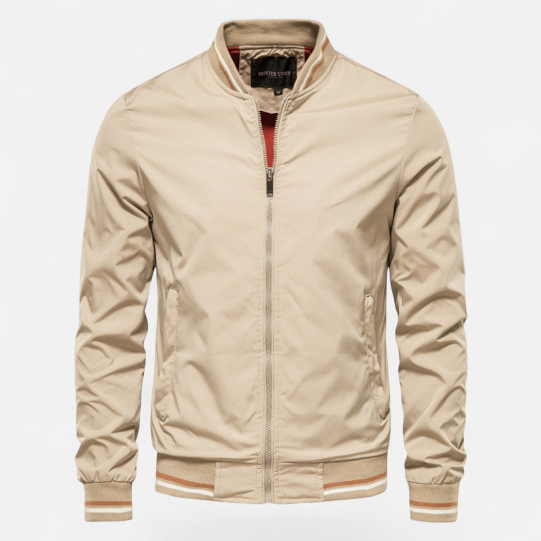 Stylish men's casual jacket, lightweight with a stand collar & zip-up front for autumn & winter.