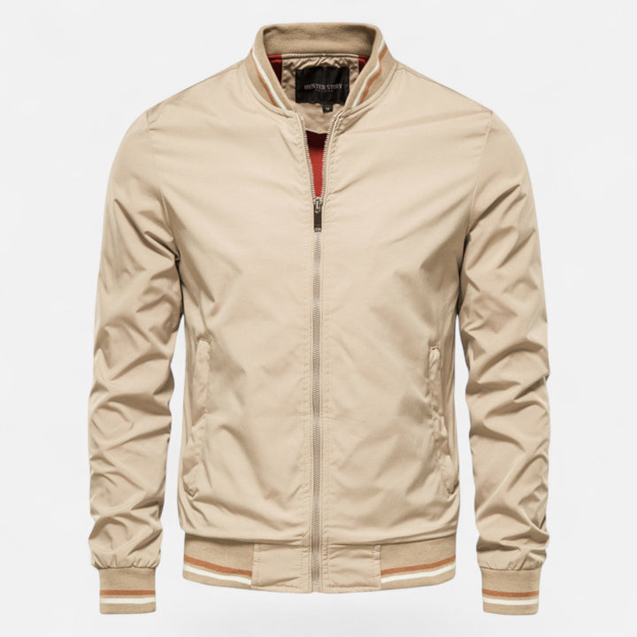 Stylish men's casual jacket, lightweight with a stand collar & zip-up front for autumn & winter.