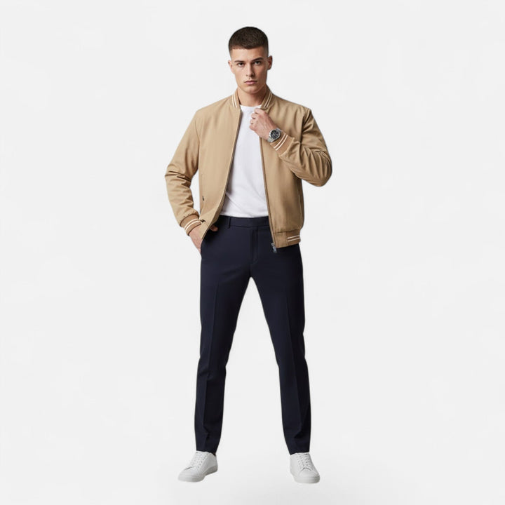 Non-iron men's outerwear, a stand-collar casual jacket designed for comfortable everyday fashion.