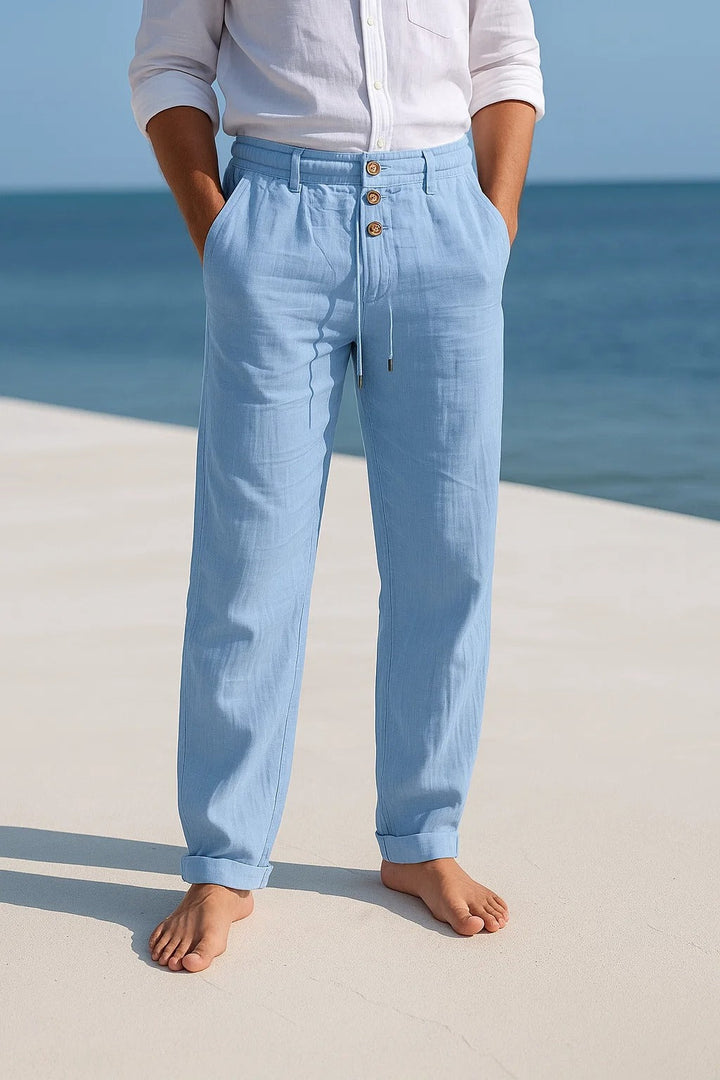 Elegant yet casual men's straight fit linen pants for a cool, relaxed & comfortable summer look.
