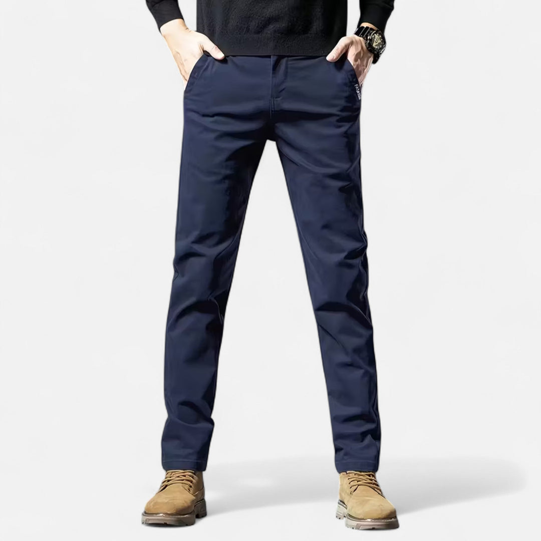 Classic black men's straight-leg tailored trousers. Essential for formal wear, business fashion & smart casual style.