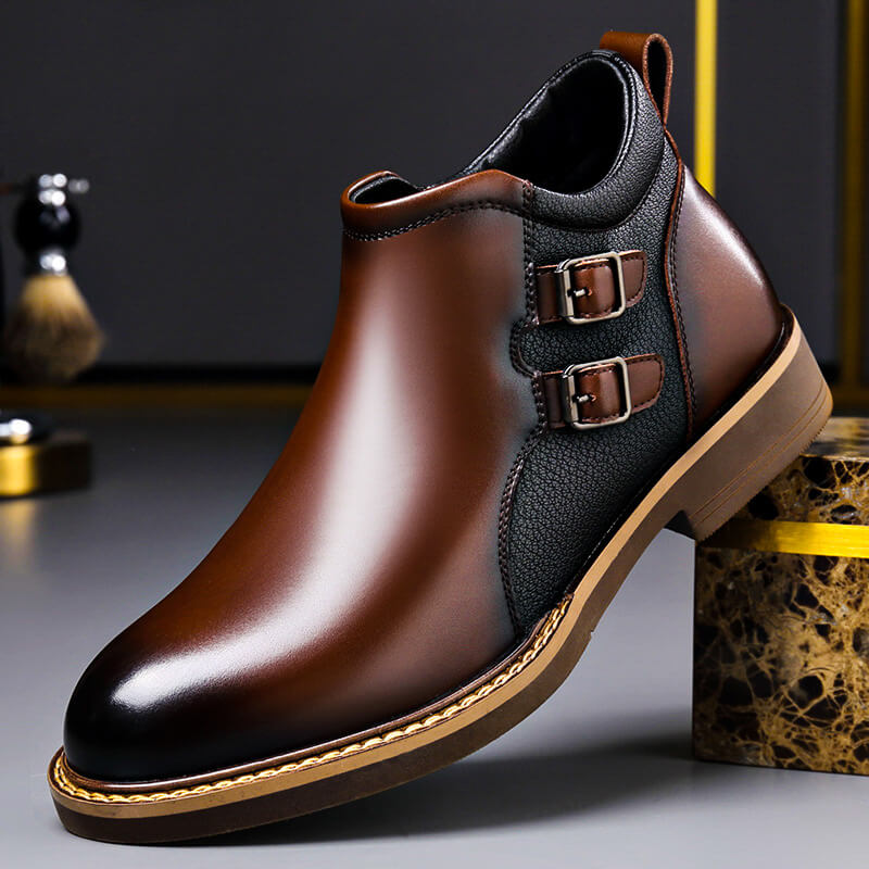 Men's stylish ankle boots featuring double buckle straps, a sleek design for modern fashion.