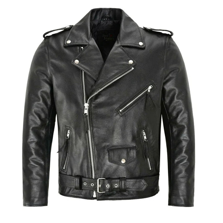 Men's stylish black bomber jacket with belted hem and practical zippered pockets for a modern look. Elegant outerwear.