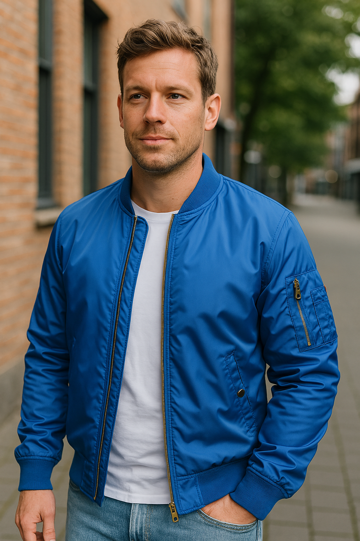 Casual men's bomber jacket, a stylish and lightweight outerwear choice for daily fashion and versatility.