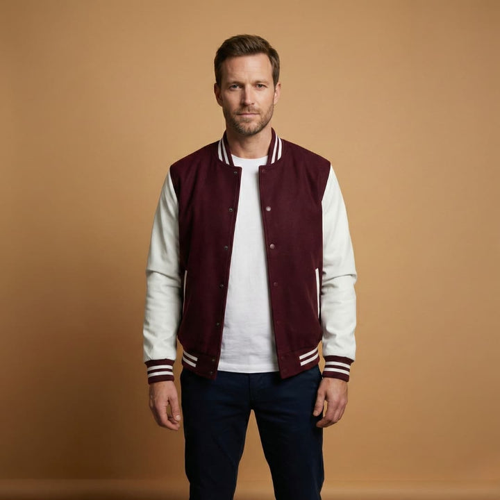 Durable men's seasonal bomber jacket with a clean design, snap closure, and well-placed pockets for utility and style.