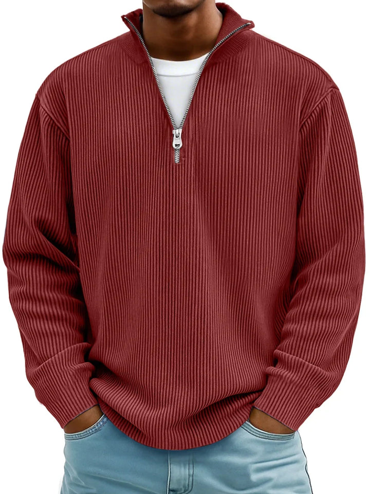 Men's stylish half-zip ribbed sweater for casual everyday wear and modern layering.