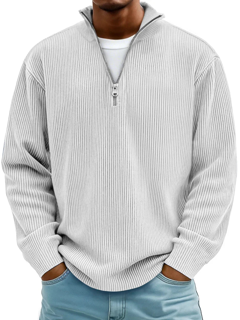 Warm & comfortable men's everyday half-zip ribbed sweater, a stylish pullover for any occasion.