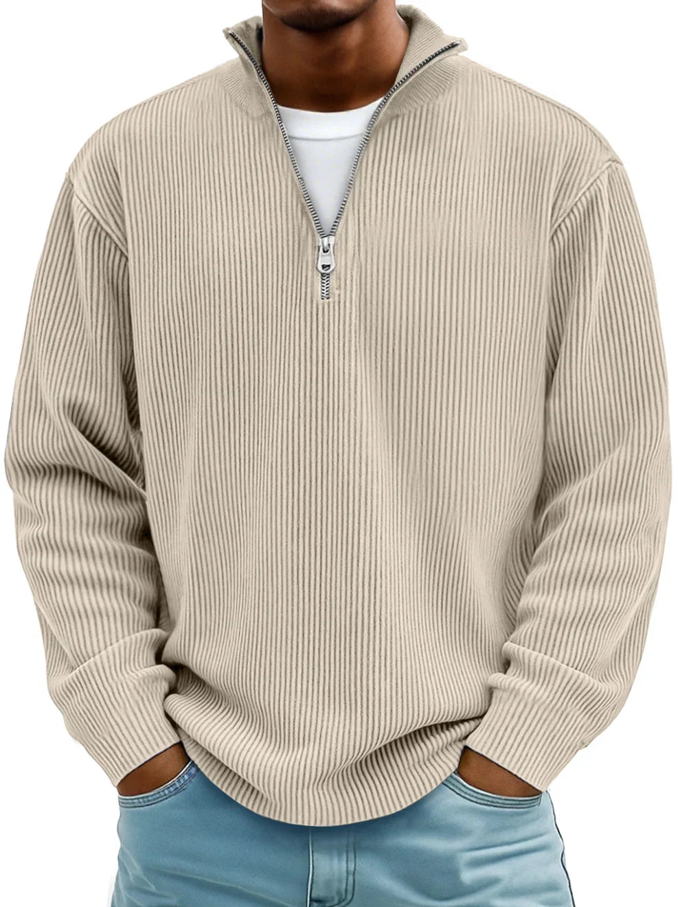 Men's soft ribbed half-zip sweater designed for versatile everyday wear and effortless style.