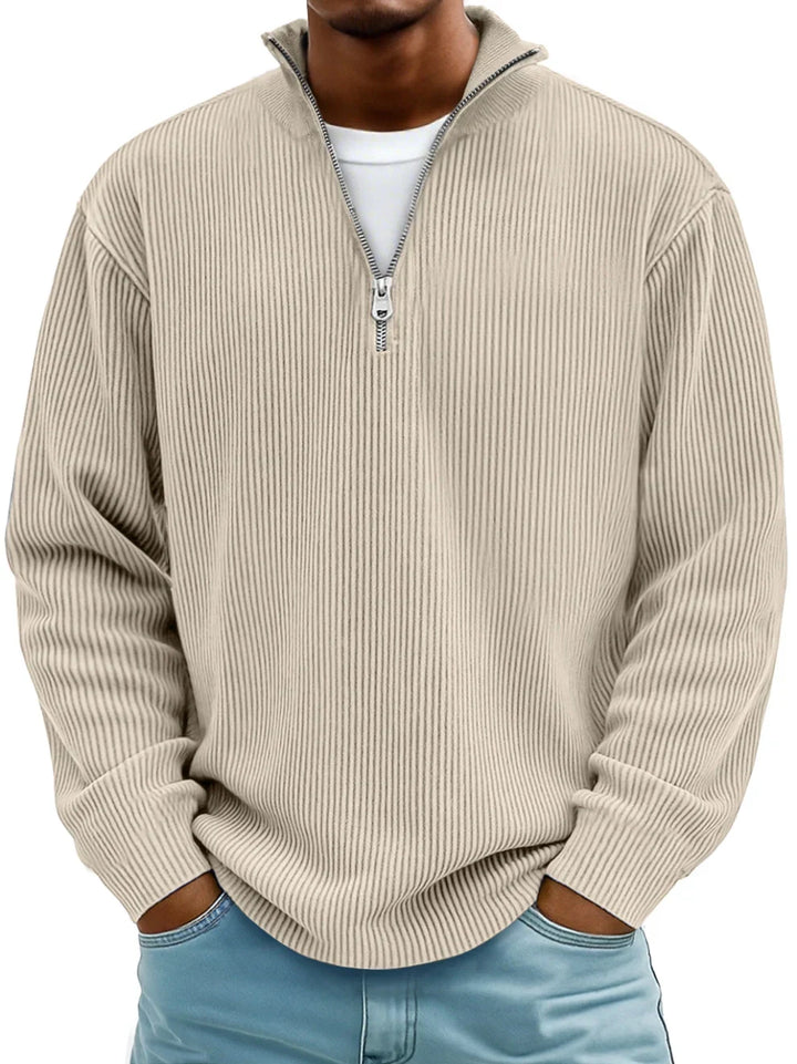 Men's soft ribbed half-zip sweater designed for versatile everyday wear and effortless style.