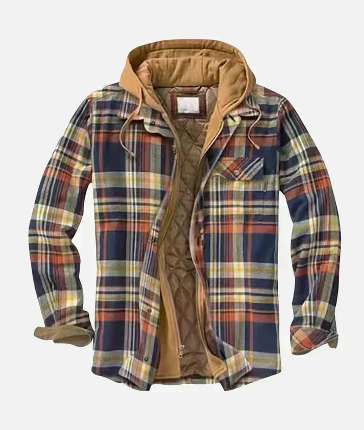 Comfortable men's gilet featuring a unique patchwork check pattern. Ideal for stylish layering & casual outerwear.