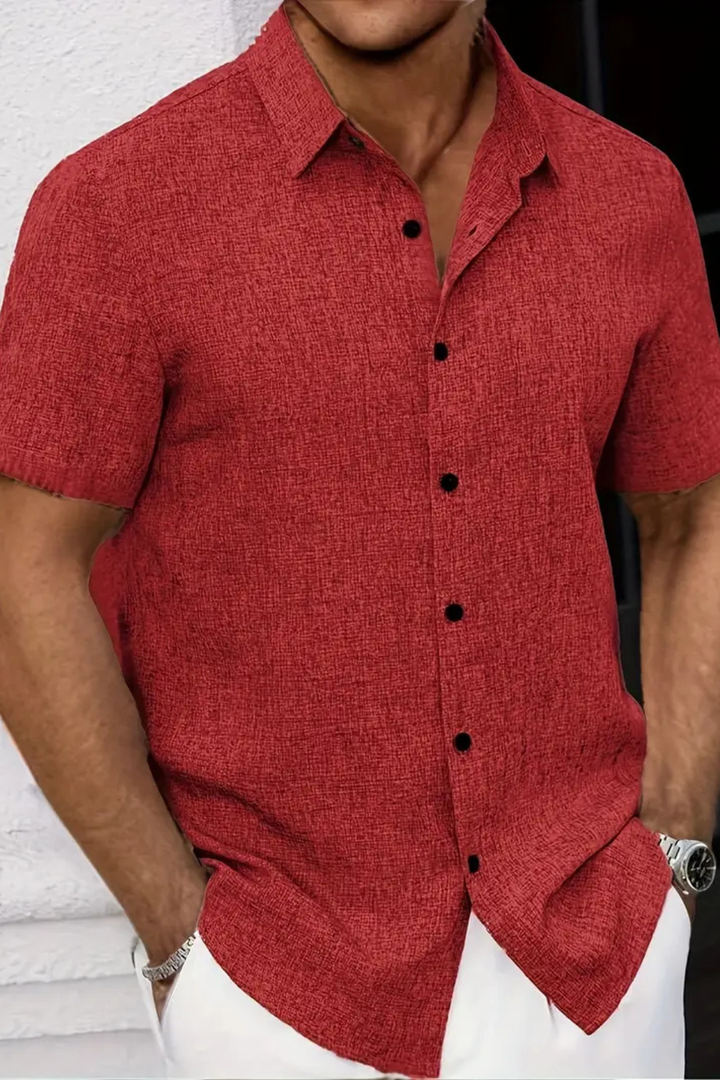 Stylish men's short sleeve summer shirt, featuring a button-down front for a modern relaxed fit.