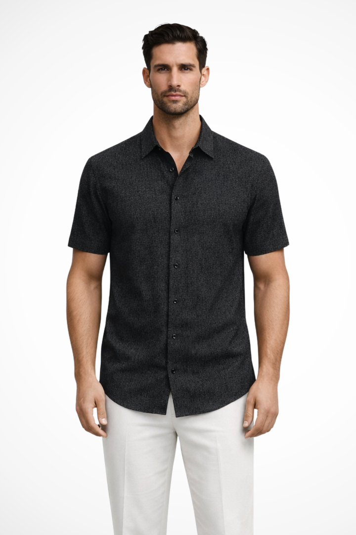 Men's modern short sleeve button-down shirt, perfect for versatile summer outfits and everyday fashion.