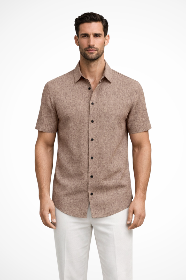 Stylish men's button-down shirt, short sleeve and lightweight, essential for modern summer wardrobes.