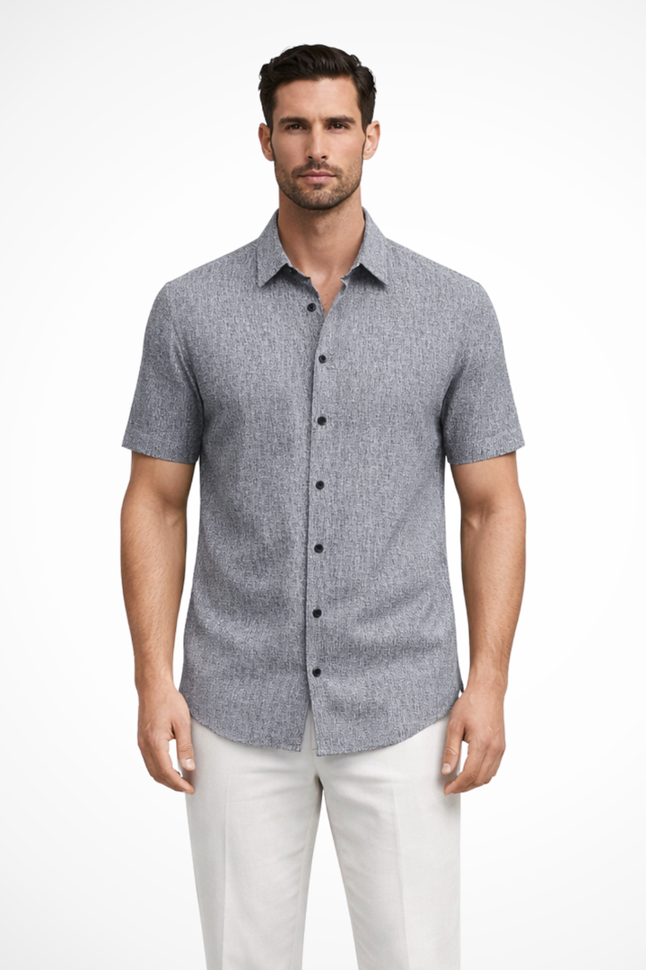 Stylish men's summer shirt with a button-down collar and short sleeves, suitable for any casual occasion.
